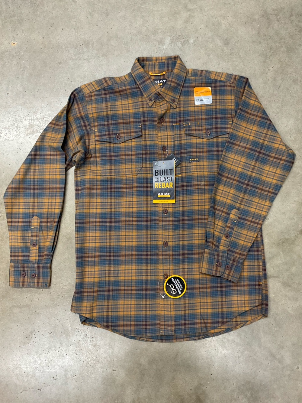 Ariat Golden Brown & Navy Rebar Plaid Work Shirt